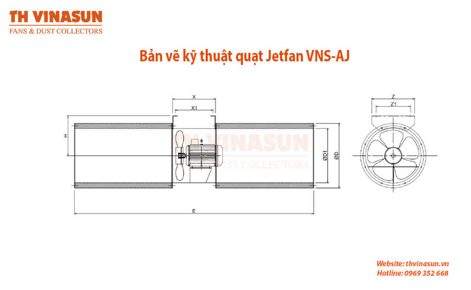 Bản vẽ kỹ thuật quạt jetfan VNS-AJ