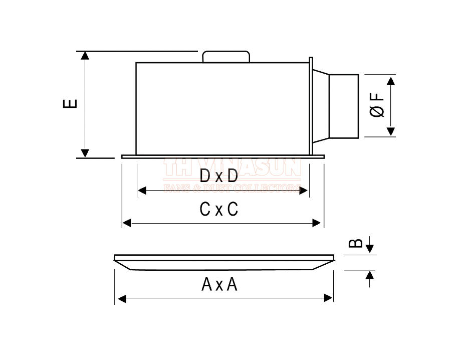 Bản vẽ kỹ thuật quạt hút gió gắn trần VNS-10-No